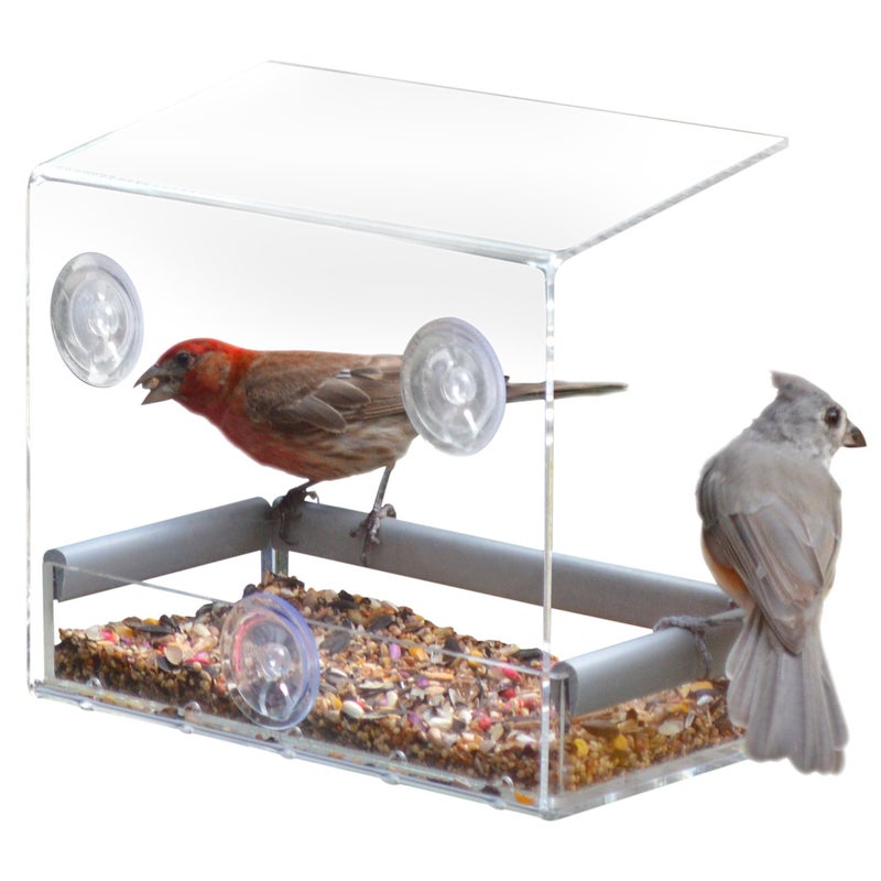 PetFusion Tranquility Window Bird Feeder in Premium Lucite Acrylic. (I) Removable Tray, (II) 3 Perches, Clear - Image 1